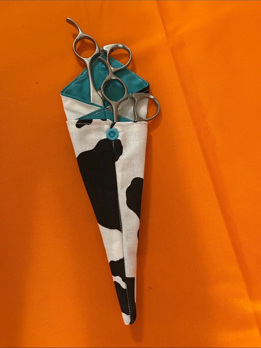 Cow Print Kids Scissor Pouch with Pink, Purple, Red and Teal Snap Interiors